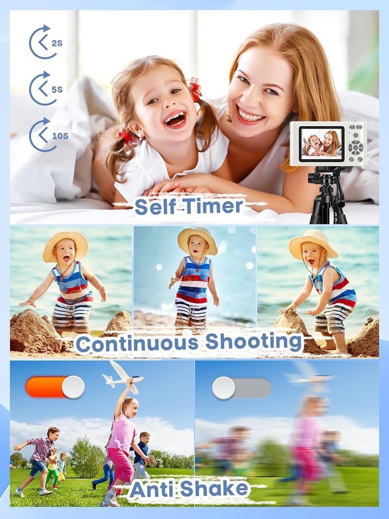 BEARBISU Digital Camera, 44MP Full HD 1080P Point and Shoot Camera with 64GB Card, Anti Shake 16X Zoom Compact Volg Cameras, Portable Small Camara Gift for Kids, Ages Teen Girl Boy - White - Image 5
